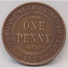 AUSTRALIA 1920 . ONE 1 PENNY . VARIETY . DOUBLE DOT